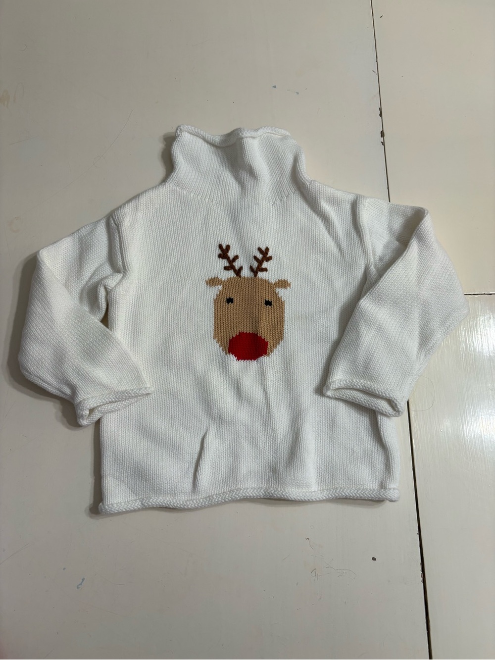 Mud Pie White Turtleneck Sweater with Reindeer Face